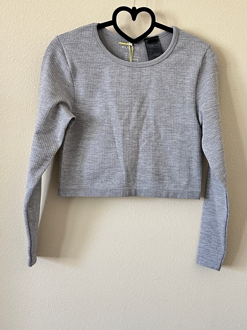 H&M Gray Ribbed Long-Sleeve Crop Top Size L